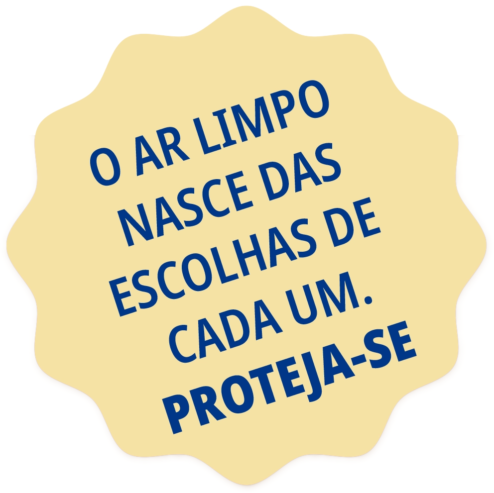 Selo em forma de estrela bege com fundo transparente e texto em azul em português.